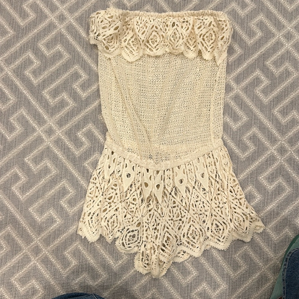 EBERJEY crochet coverup shorts romper size s